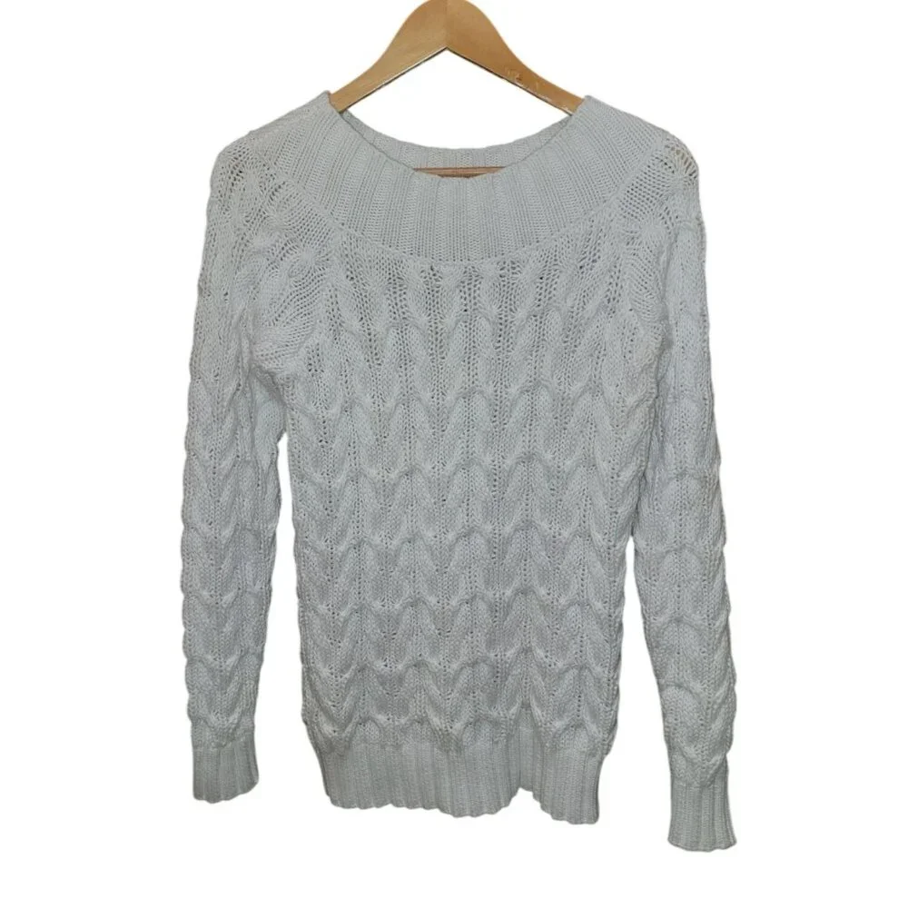 Vineyard Vines Womens White Cable Knit Sweater S 100% Cotton - Picture 1 of 5